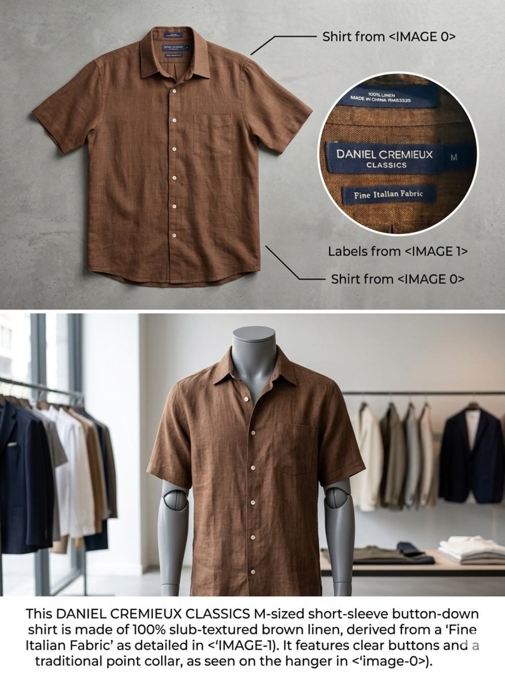 Daniel Cremieux Brown Short-Sleeve Button-Down Linen Shirt